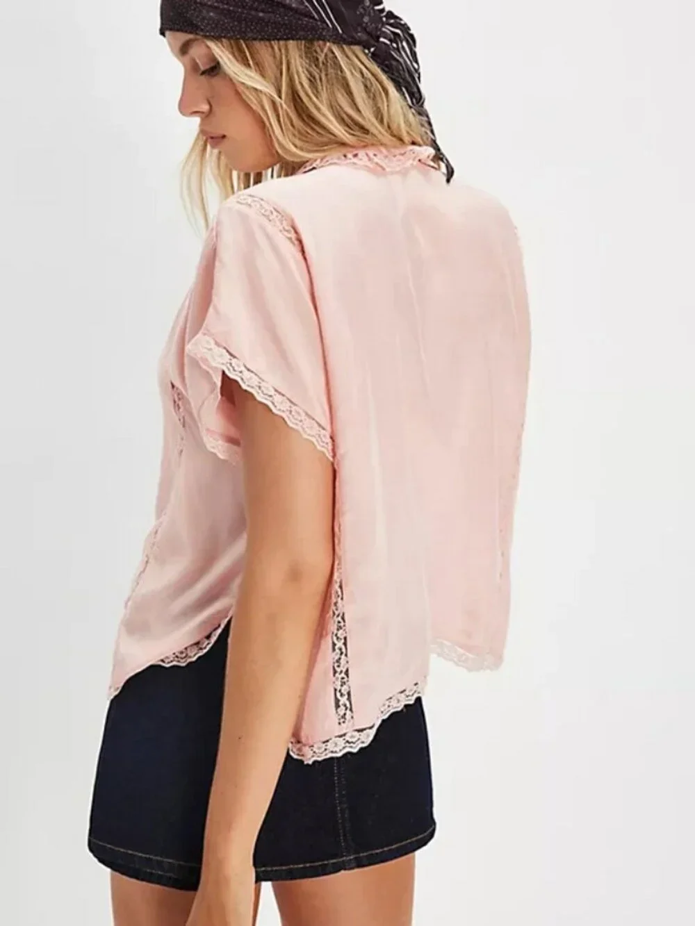 Free People Marigold Shine Lace Top Buttondown Lace V Neck Pink S